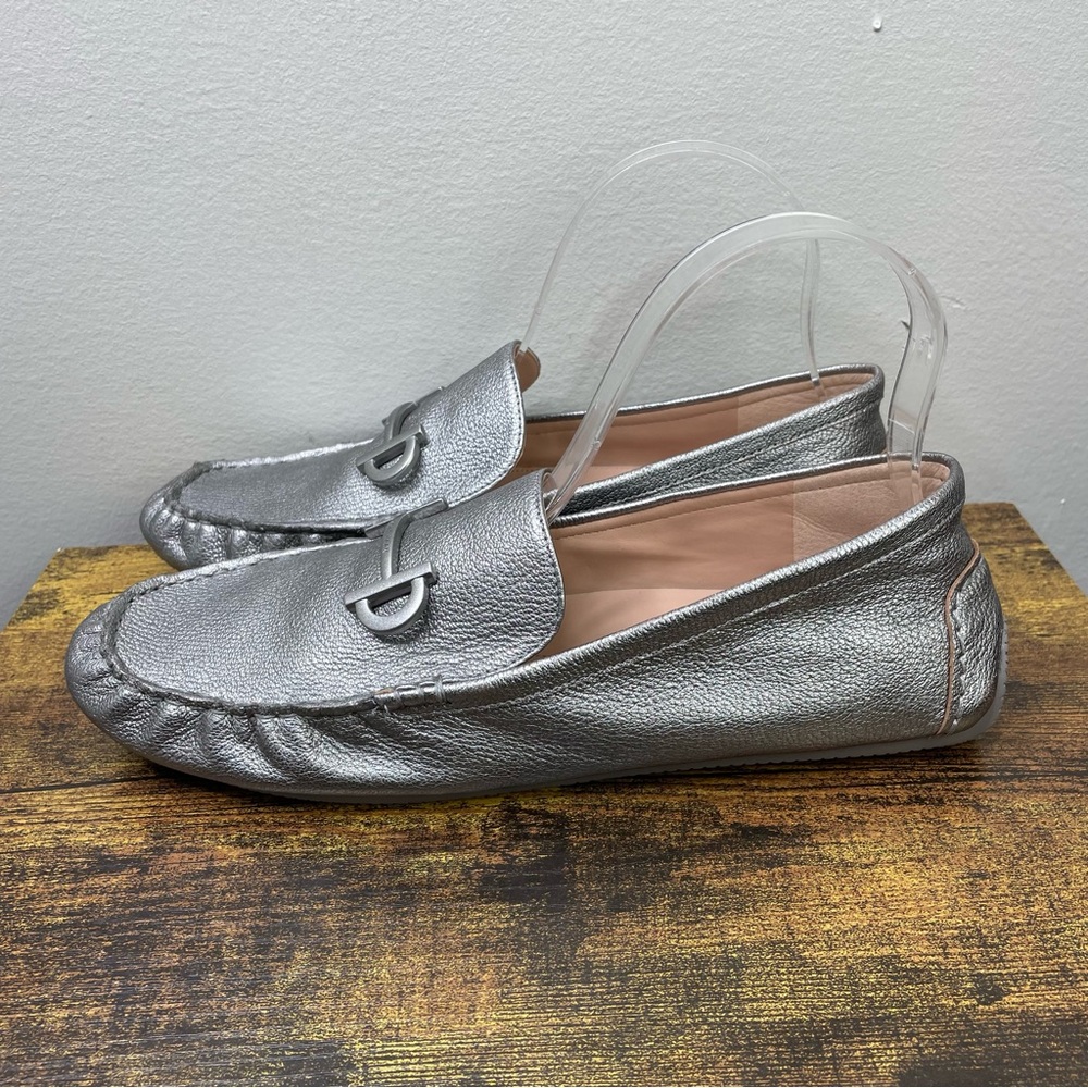 Cole Haan Metallic Silver Loafers Tully Driver Comfort Slip on Size 9.5